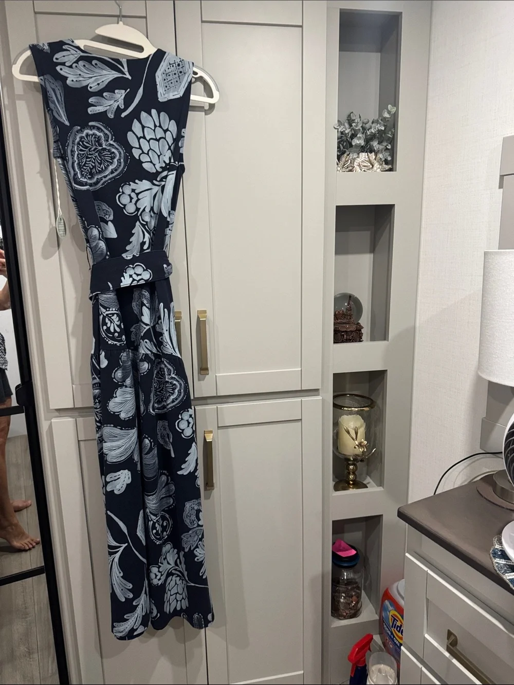 New Spartina  Sleeveless Navy & Light Blue Floral Maxi Dress with Tie Waist